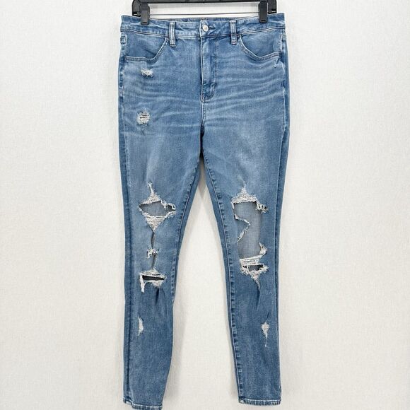 American Eagle Outfitters Denim - American Eagle Jeans Womens 12 Super Hi Rise Jegging Dream Denim Distress Grunge